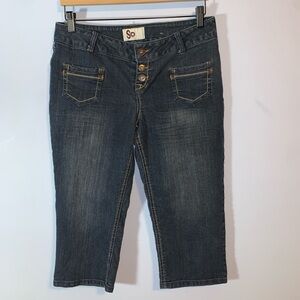 So Women's Blue Jeans low rise capri pants size 11 zig zag stitching vintage Y2K